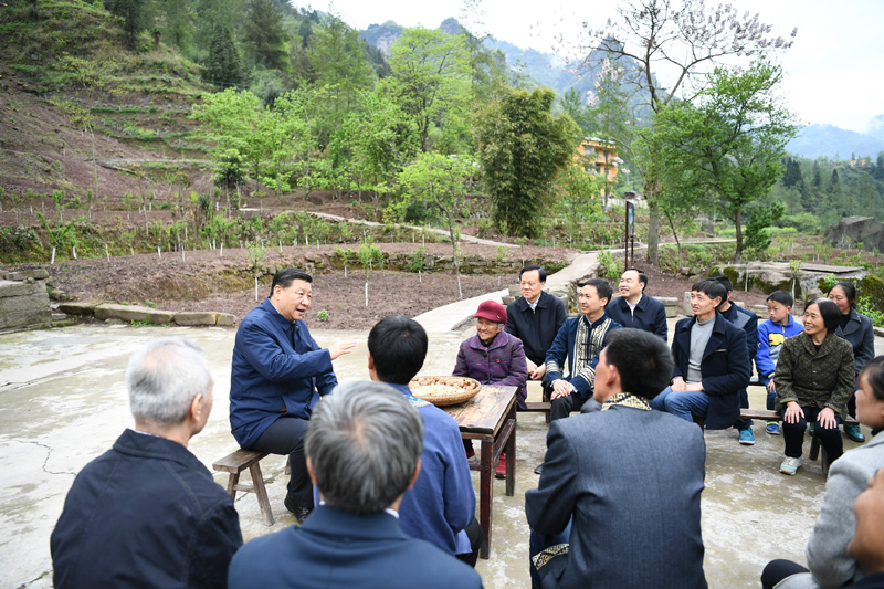 2019年4月15日至17日，中共中央總書(shū)記、國家主席、中央軍委主席習近平在重慶考察，並主持召開(kāi)解決“兩不愁三保障”突出問(wèn)題座談會(huì )。這是4月15日下午，習近平在石柱土家族自治縣中益鄉華溪村同村民代表、基層干部、扶貧干部、鄉村醫生等圍坐在一起，共話(huà)脫貧攻堅。新華社記者 謝環(huán)馳 攝